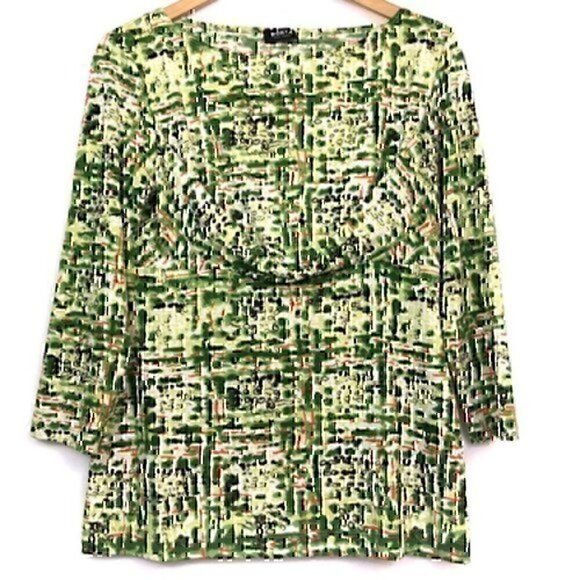 WORTH NEW YORK Green Black Orange White Geometric Printed Work Office Blouse Top - Picture 1 of 4